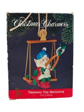 Vintage Christmas Charmers Trimming The Mistletoe Ornament 1991 Santa's Best